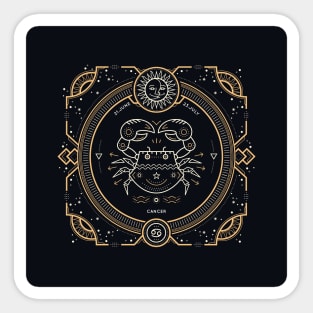 Cancer Zodiac Gold White on Black Background Sticker